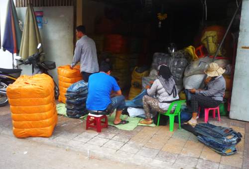 Bales of blue jeans